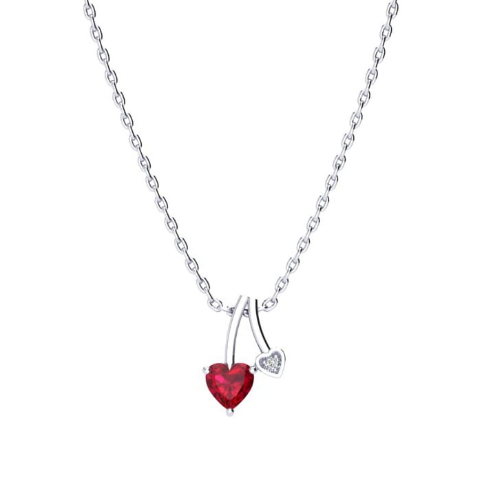 1/2ct Heart Shaped Created Ruby and Diamond Necklace in 10k White Gold
