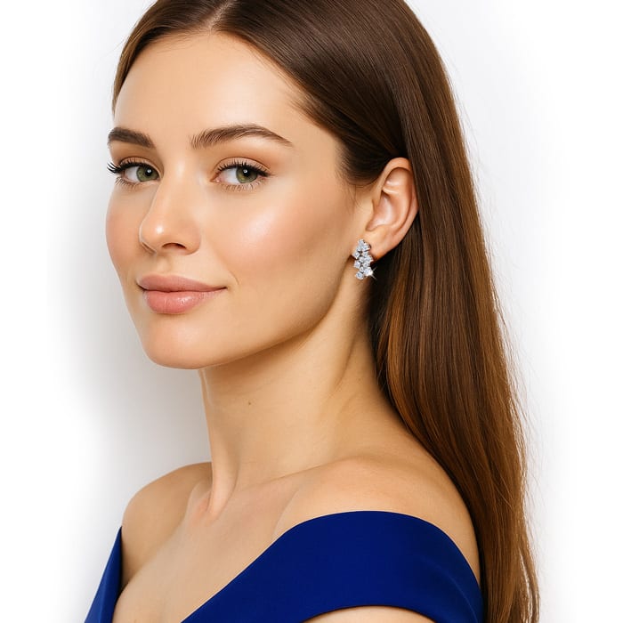 3 1/2 Carat Lab Grown Diamond Cluster Drop Earrings In 14 Karat White Gold