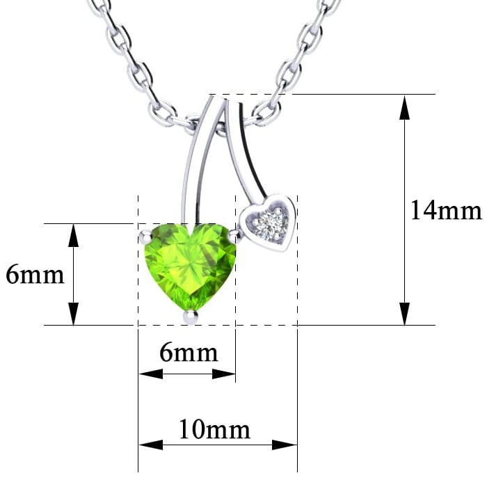 1/2ct Heart Shaped Peridot and Diamond Necklace in 10k White Gold