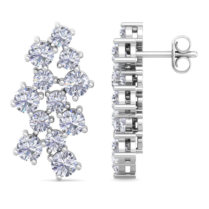 3 1/2 Carat Lab Grown Diamond Cluster Drop Earrings In 14 Karat White Gold