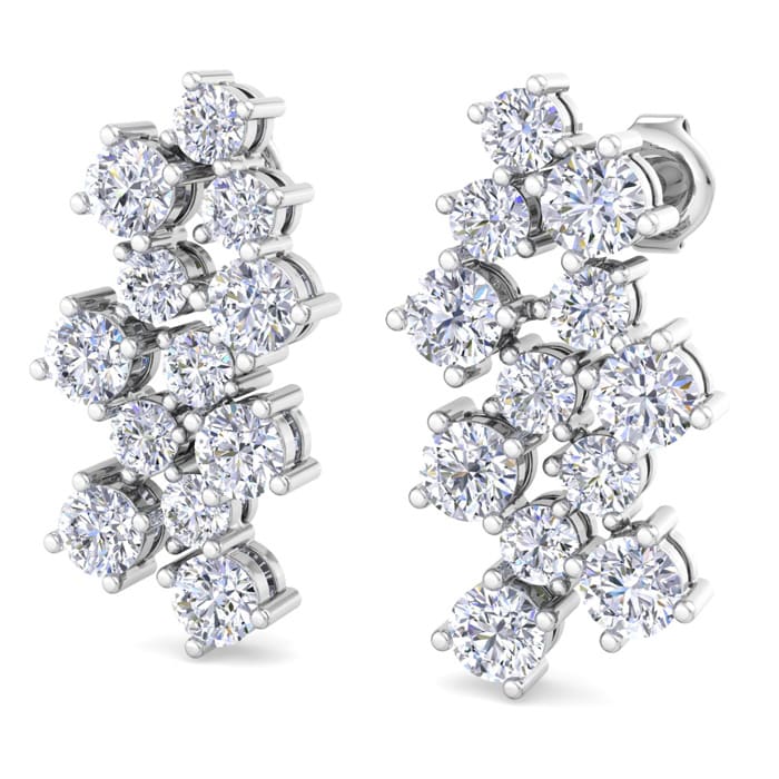 3 1/2 Carat Lab Grown Diamond Cluster Drop Earrings In 14 Karat White Gold