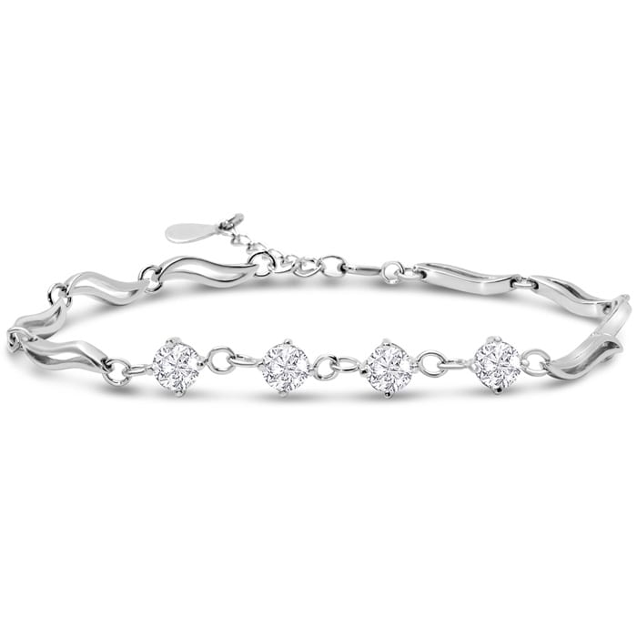 Estate Jewelry Swirl Link Bracelet In Sterling Silver With Zirconias, 7 Inches