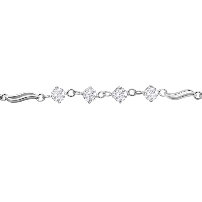 Estate Jewelry Swirl Link Bracelet In Sterling Silver With Zirconias, 7 Inches