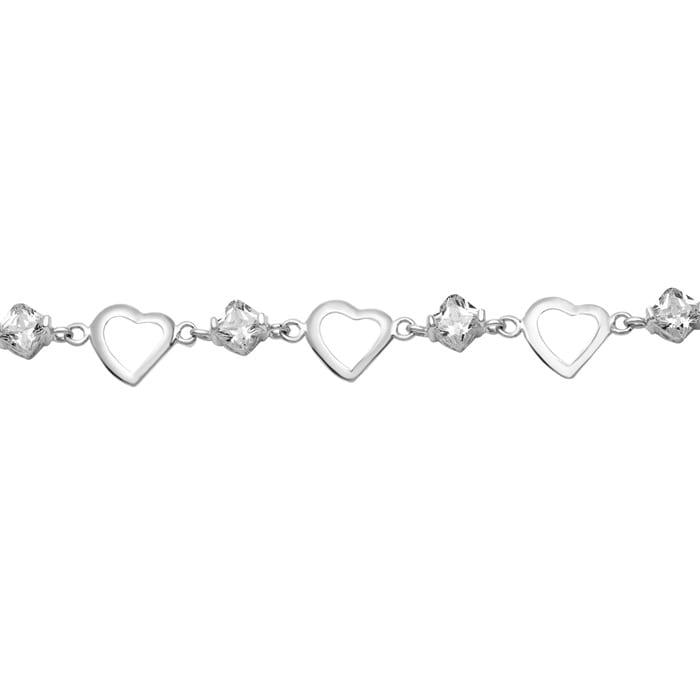 Estate Jewelry Floating Heart Bracelet In Sterling Silver With Princess Zirconias, 7 Inches