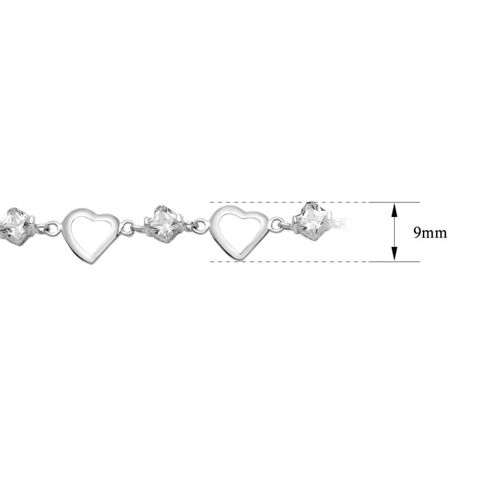 Estate Jewelry Floating Heart Bracelet In Sterling Silver With Princess Zirconias, 7 Inches