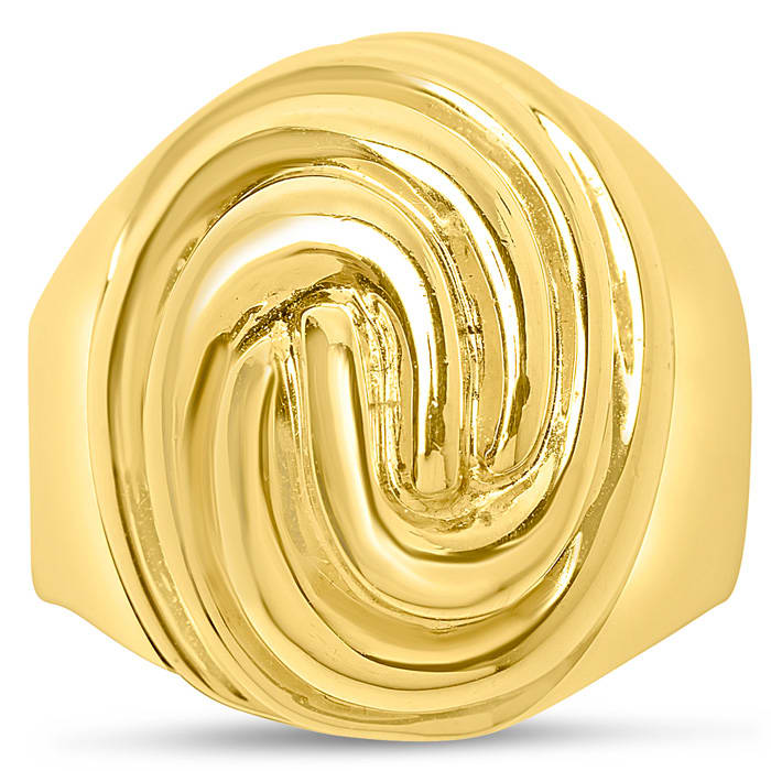 Estate Jewelry Swirl Dome Ring In Yellow Gold Overlay, Size 6