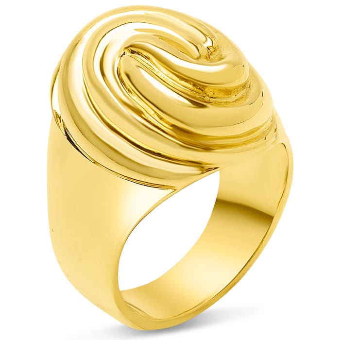Estate Jewelry Swirl Dome Ring In Yellow Gold Overlay, Size 6
