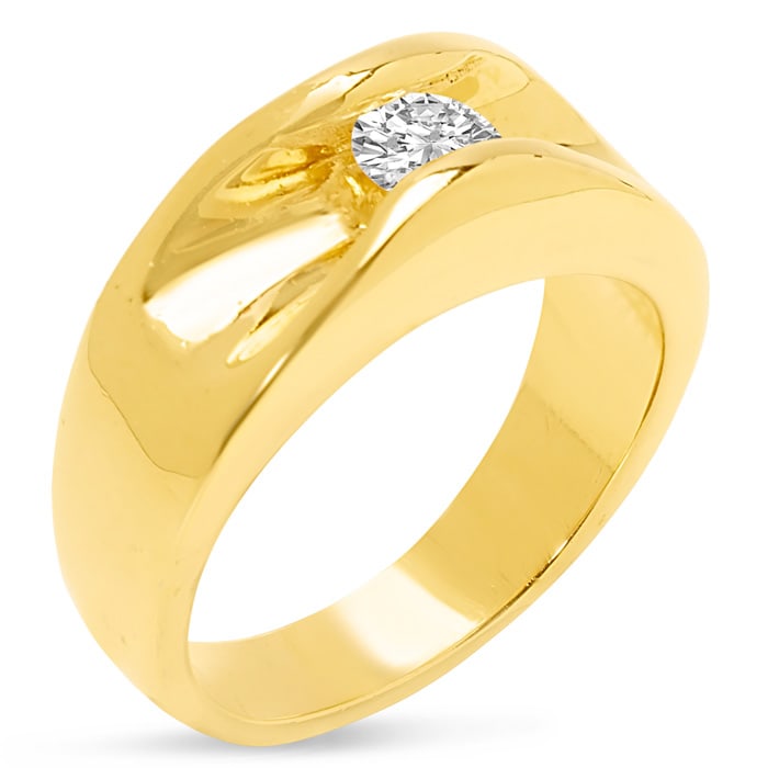 Estate Jewelry Gents Tension Set Solitaire Ring In Yellow Gold Overlay With Zirconia, Size 9