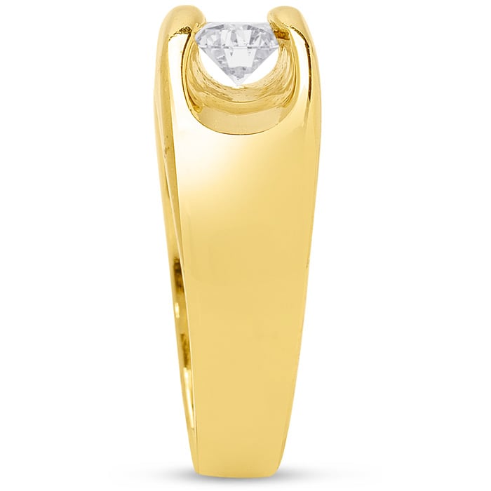 Estate Jewelry Gents Tension Set Solitaire Ring In Yellow Gold Overlay With Zirconia, Size 9
