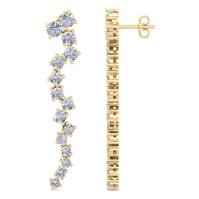 2 Carat Lab Grown Diamond Line Drop Earrings In 14 Karat Yellow Gold, 2 Inches