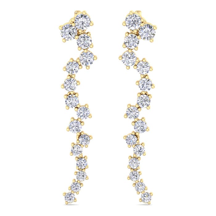 2 Carat Lab Grown Diamond Line Drop Earrings In 14 Karat Yellow Gold, 2 Inches