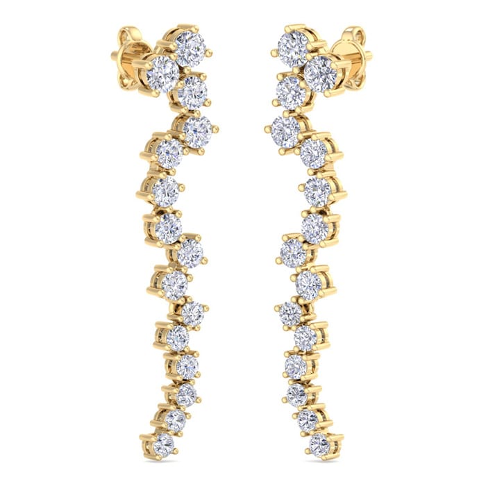2 Carat Lab Grown Diamond Line Drop Earrings In 14 Karat Yellow Gold, 2 Inches