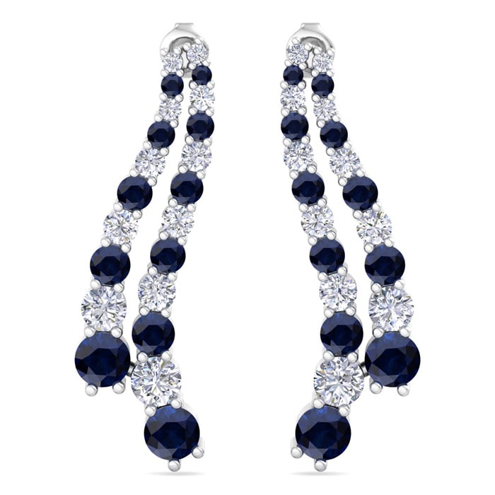 4 Carat Sapphire and Lab Grown Diamond Line Drop Earrings In 14 Karat White Gold, 1 1/2 Inches