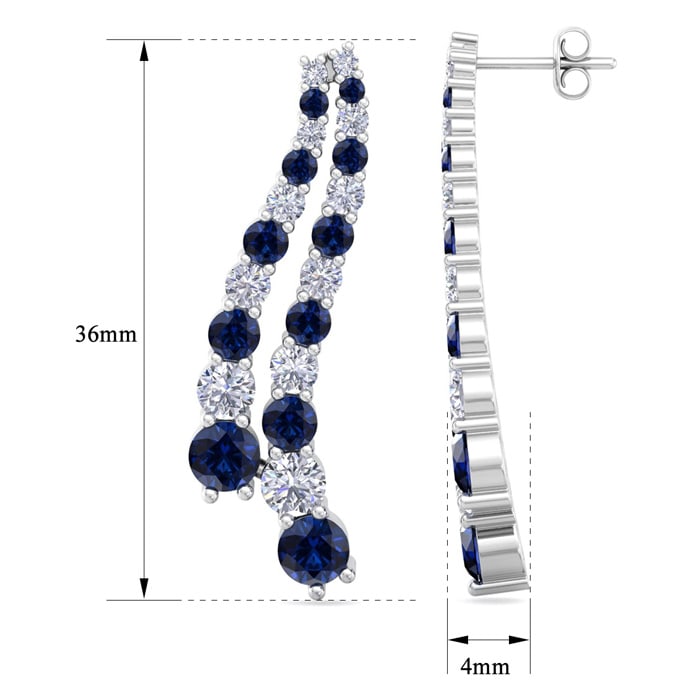 4 Carat Sapphire and Lab Grown Diamond Line Drop Earrings In 14 Karat White Gold, 1 1/2 Inches