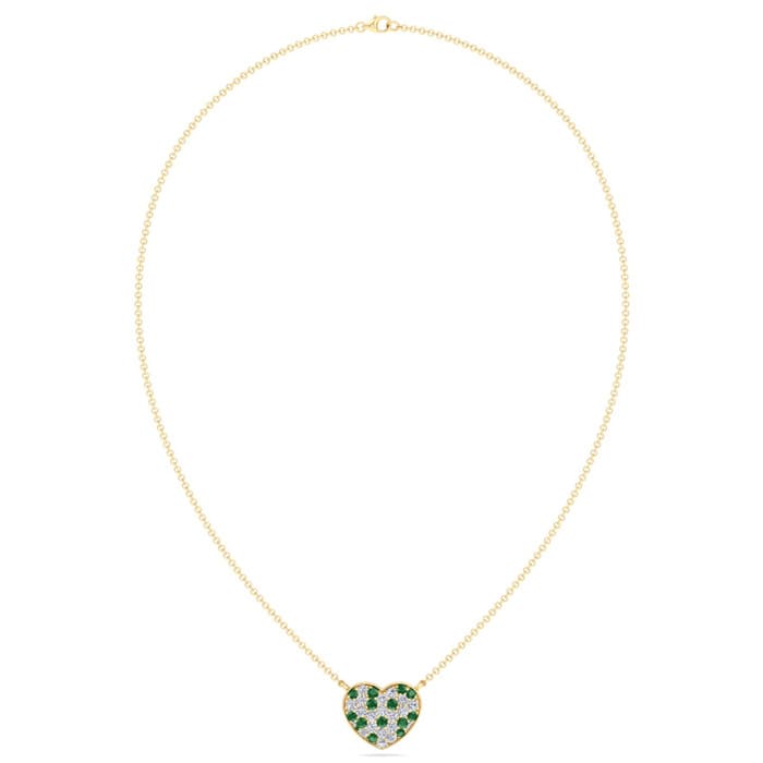 2 Carat Emerald and Lab Grown Diamond Heart Necklace In 14 Karat Yellow Gold, 1 1/2 Inches