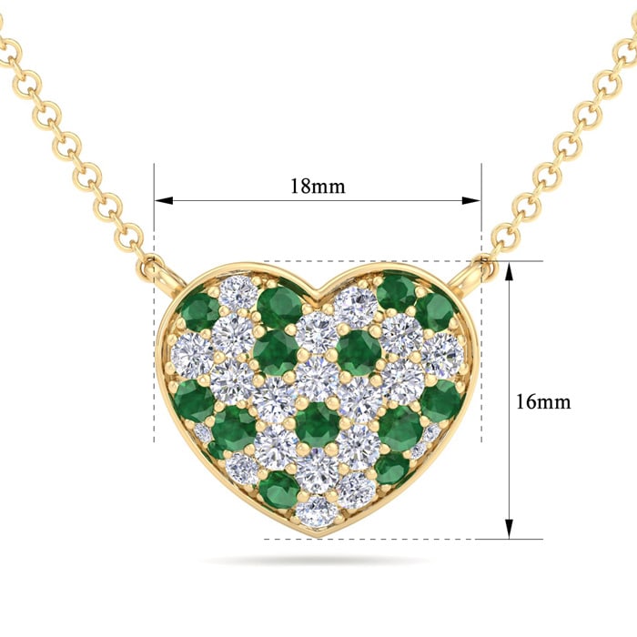 2 Carat Emerald and Lab Grown Diamond Heart Necklace In 14 Karat Yellow Gold, 1 1/2 Inches