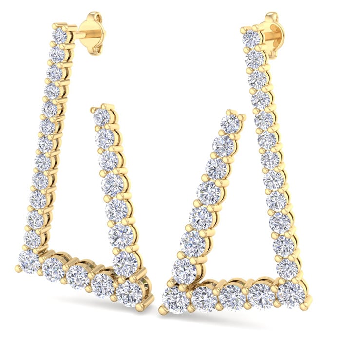 4 3/4 Carat Lab Grown Diamond Line Modern Earrings In 14 Karat Yellow Gold, 1 1/2 Inches
