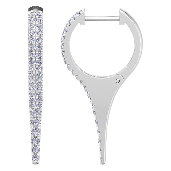 3/4 Carat Lab Grown Diamond Hoop Drop Earrings In 14 Karat White Gold, 1 Inch