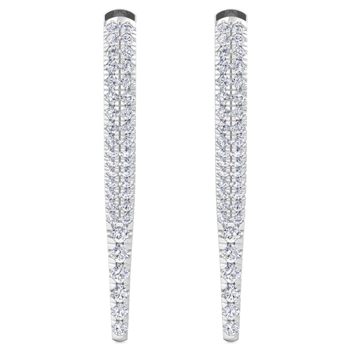 3/4 Carat Lab Grown Diamond Hoop Drop Earrings In 14 Karat White Gold, 1 Inch
