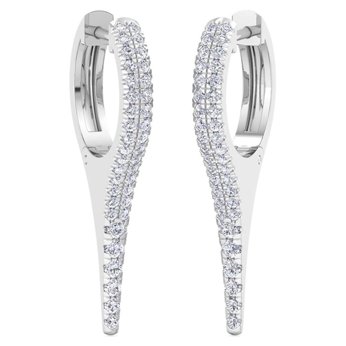 3/4 Carat Lab Grown Diamond Hoop Drop Earrings In 14 Karat White Gold, 1 Inch