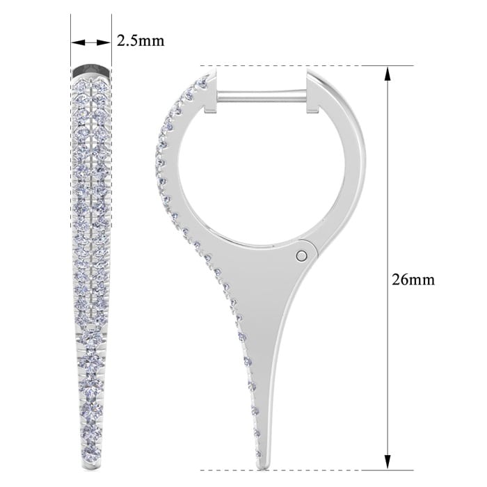 3/4 Carat Lab Grown Diamond Hoop Drop Earrings In 14 Karat White Gold, 1 Inch