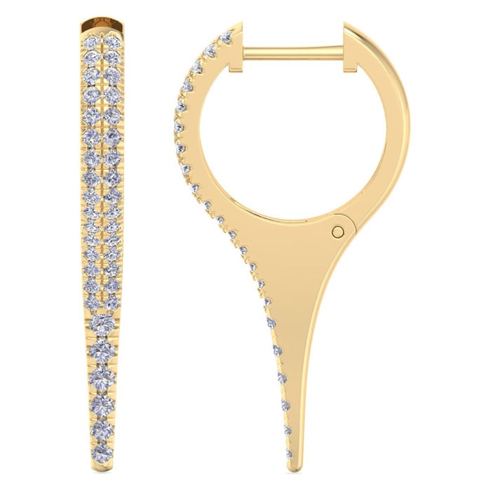 3/4 Carat Lab Grown Diamond Hoop Drop Earrings In 14 Karat Yellow Gold, 1 Inch
