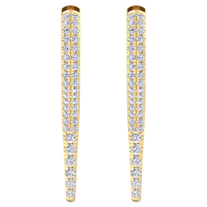 3/4 Carat Lab Grown Diamond Hoop Drop Earrings In 14 Karat Yellow Gold, 1 Inch