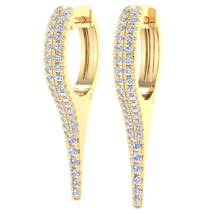3/4 Carat Lab Grown Diamond Hoop Drop Earrings In 14 Karat Yellow Gold, 1 Inch