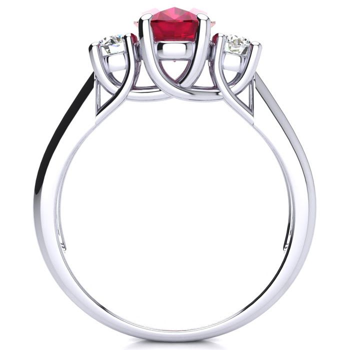 1 3/4 Carat Oval Shape Ruby and Two Diamond Ring In 14 Karat White Gold