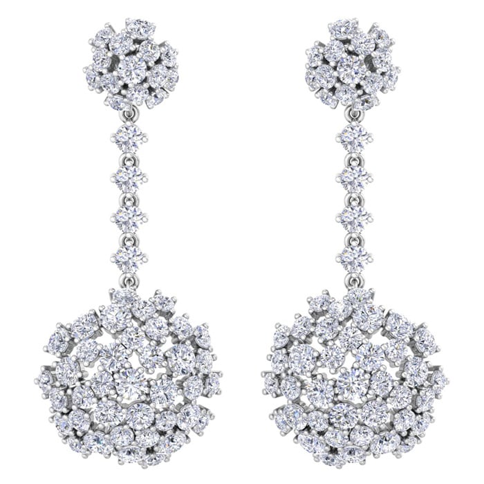 9 1/2 Carat Lab Grown Diamond Drop Earrings In 14 Karat White Gold, 2 Inches