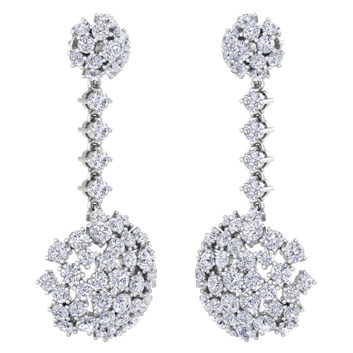 9 1/2 Carat Lab Grown Diamond Drop Earrings In 14 Karat White Gold, 2 Inches