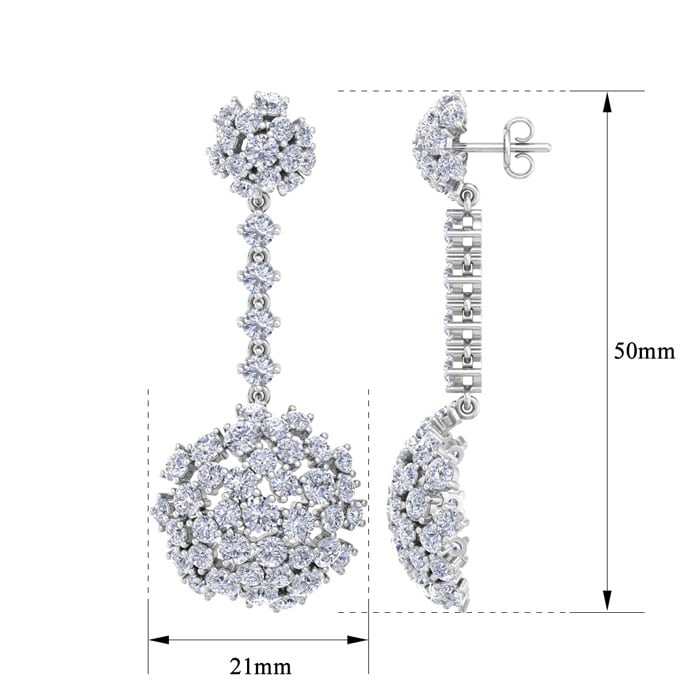 9 1/2 Carat Lab Grown Diamond Drop Earrings In 14 Karat White Gold, 2 Inches