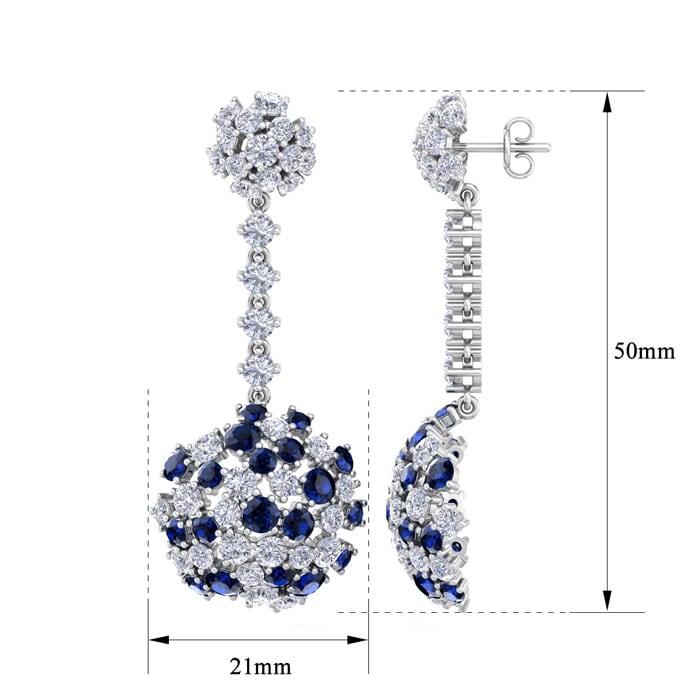 9 1/2 Carat Sapphire and Lab Grown Diamond Drop Earrings In 14 Karat White Gold, 2 Inches
