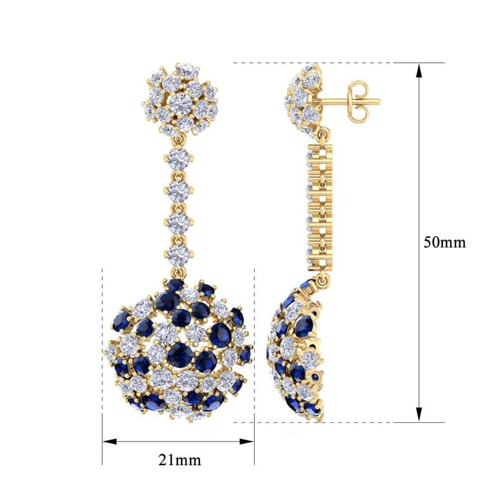 9 1/2 Carat Sapphire and Lab Grown Diamond Drop Earrings In 14 Karat Yellow Gold, 2 Inches