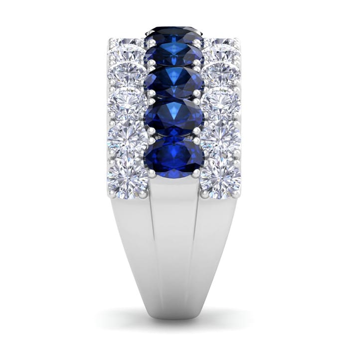 4 Carat Sapphire and Lab Grown Diamond Band Ring In 14K White Gold