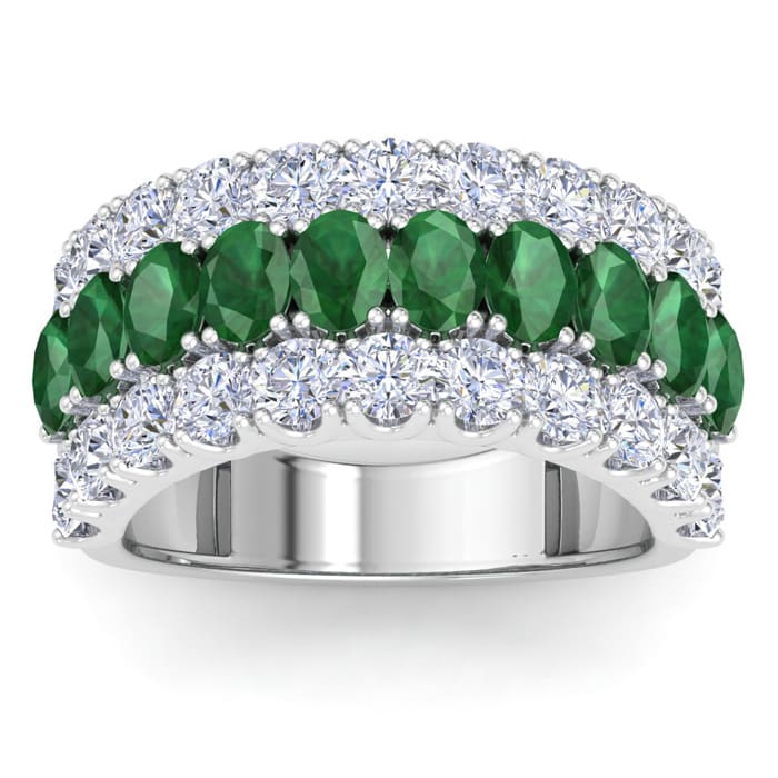 4 Carat Emerald and Lab Grown Diamond Band Ring In 14K White Gold