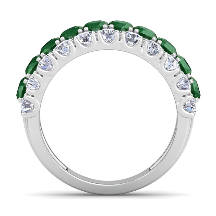 4 Carat Emerald and Lab Grown Diamond Band Ring In 14K White Gold