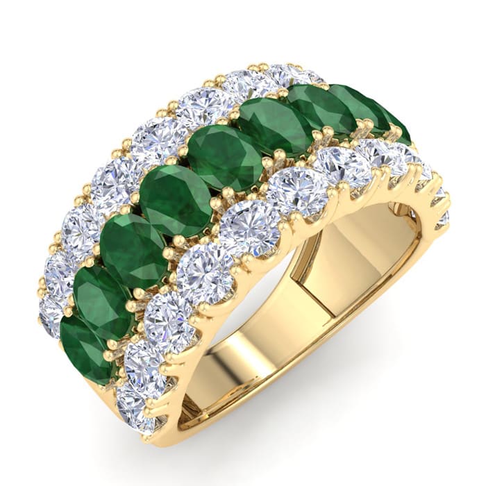 4 Carat Emerald and Lab Grown Diamond Band Ring In 14K Yellow Gold