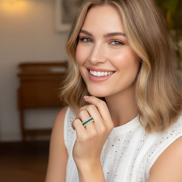 4 Carat Emerald and Lab Grown Diamond Band Ring In 14K Yellow Gold