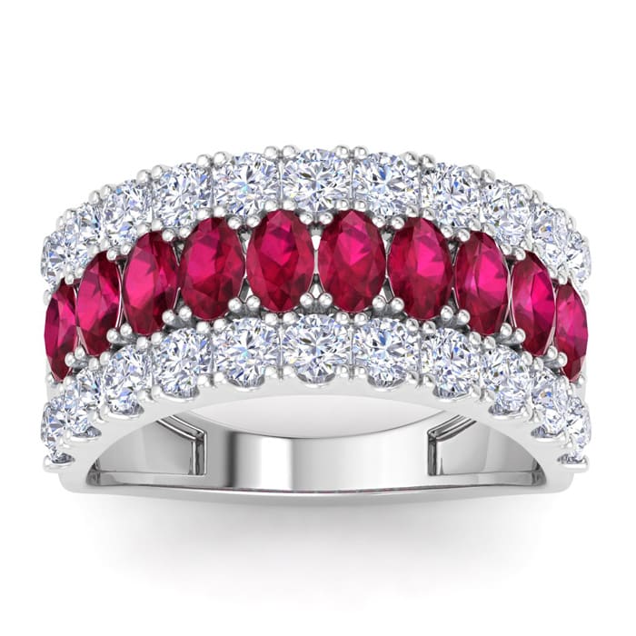 2 Carat Ruby and Lab Grown Diamond Band Ring In 14K White Gold