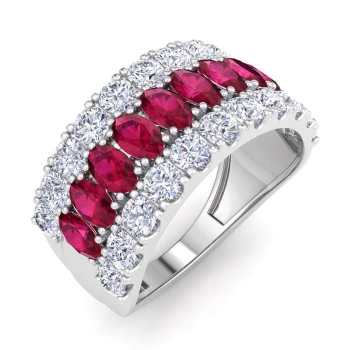 2 Carat Ruby and Lab Grown Diamond Band Ring In 14K White Gold