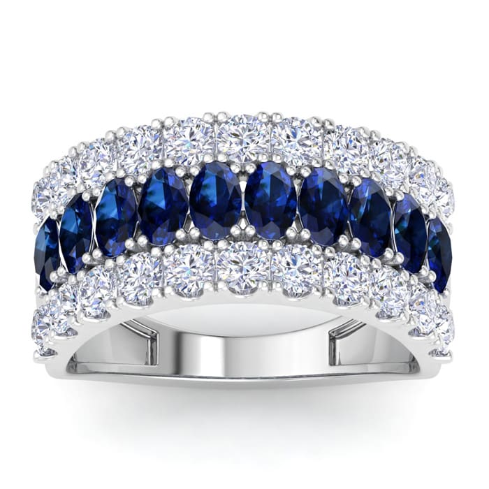 2 Carat Sapphire and Lab Grown Diamond Band Ring In 14K White Gold