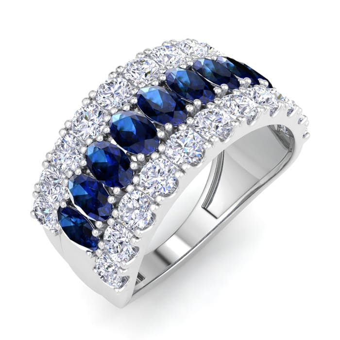 2 Carat Sapphire and Lab Grown Diamond Band Ring In 14K White Gold