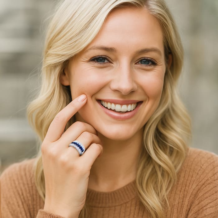 2 Carat Sapphire and Lab Grown Diamond Band Ring In 14K White Gold