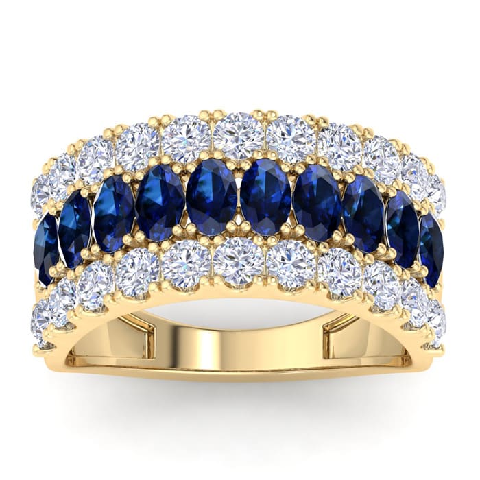 2 Carat Sapphire and Lab Grown Diamond Band Ring In 14K Yellow Gold