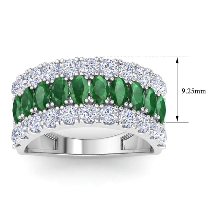 2 Carat Emerald and Lab Grown Diamond Band Ring In 14K White Gold