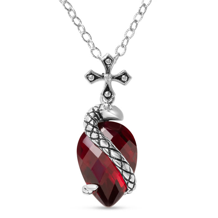 Sterling Silver Created Ruby Gothic Serpent Necklace, 18 Inches