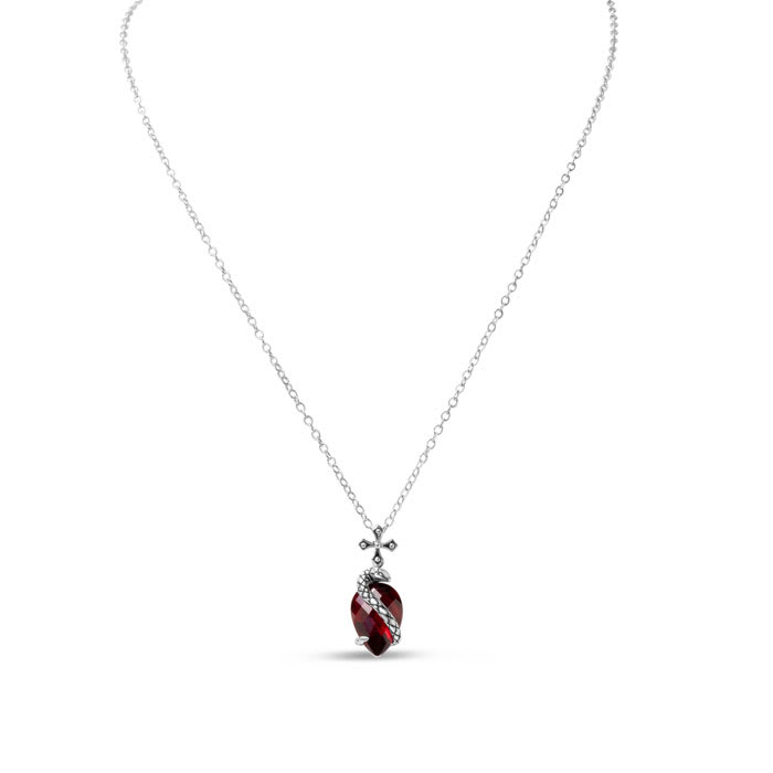 Sterling Silver Created Ruby Gothic Serpent Necklace, 18 Inches
