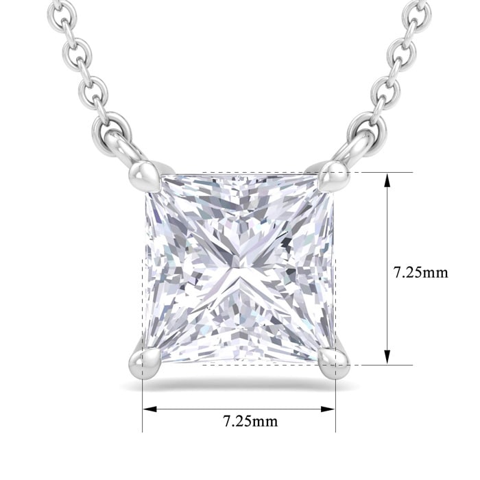 2 Carat Princess Cut Lab Grown Diamond Solitaire Necklace In Sterling Silver