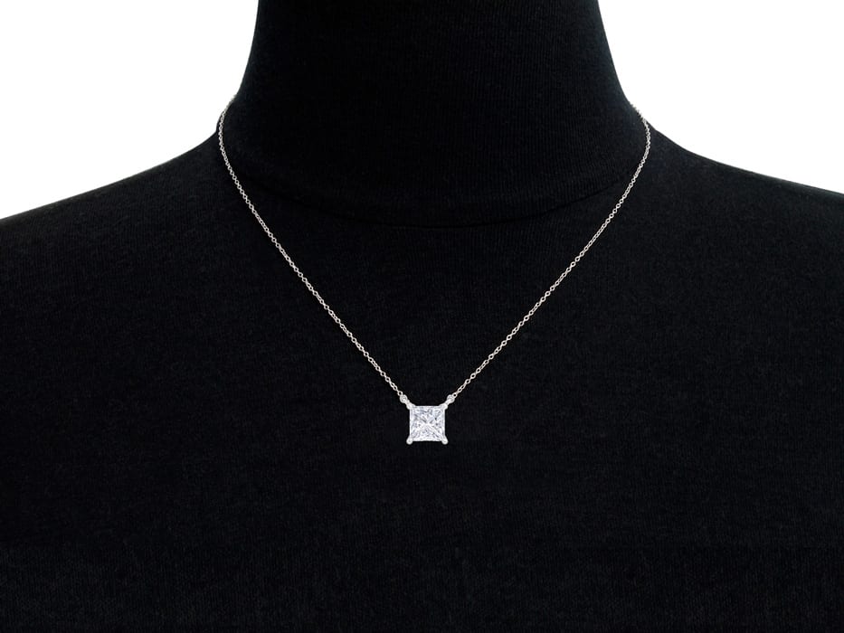 2 Carat Princess Cut Lab Grown Diamond Solitaire Necklace In Sterling Silver